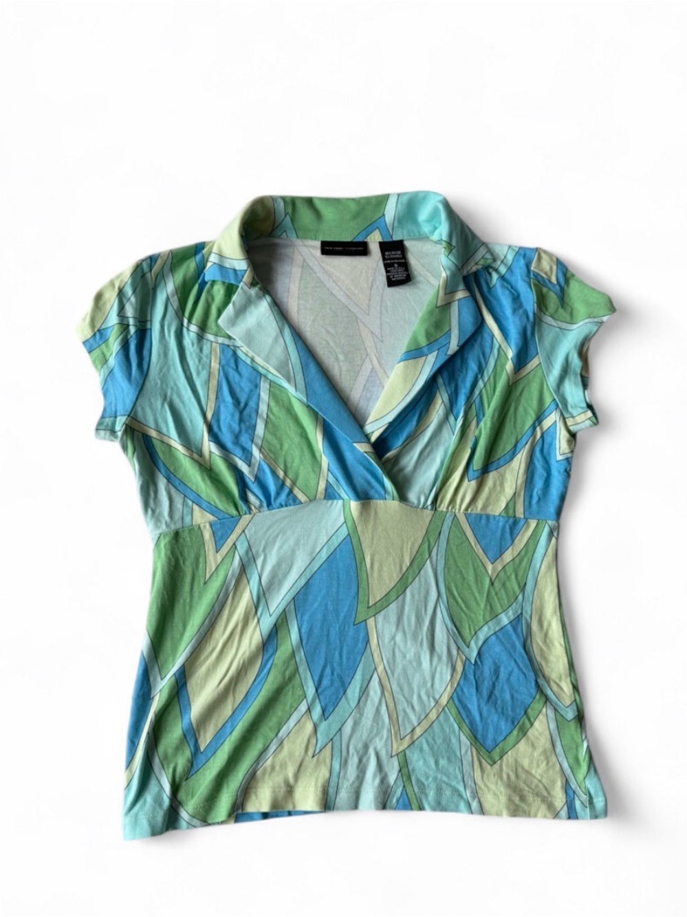 Vintage Y2K Green Blue Short Sleeve Collared Blouse